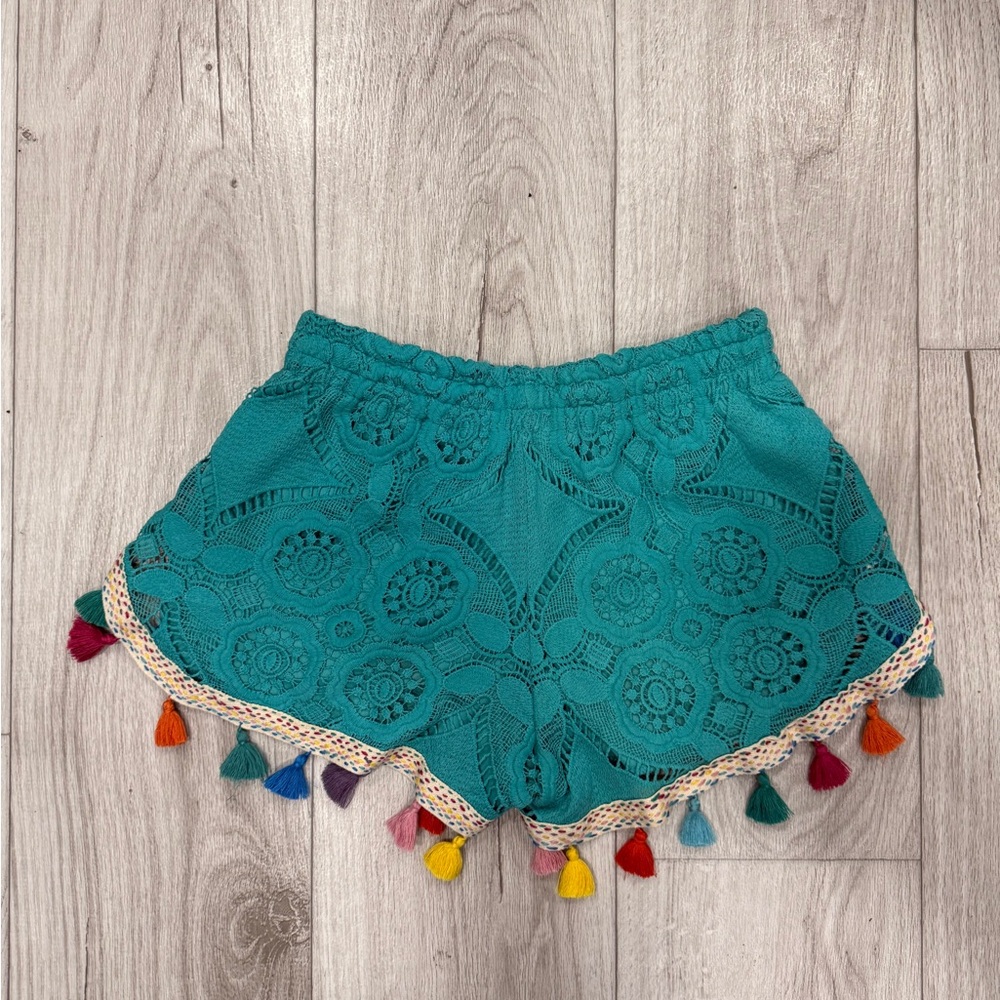 Judith March Green High Waist Shorts with Playful Tassels - Picture 2 of 9